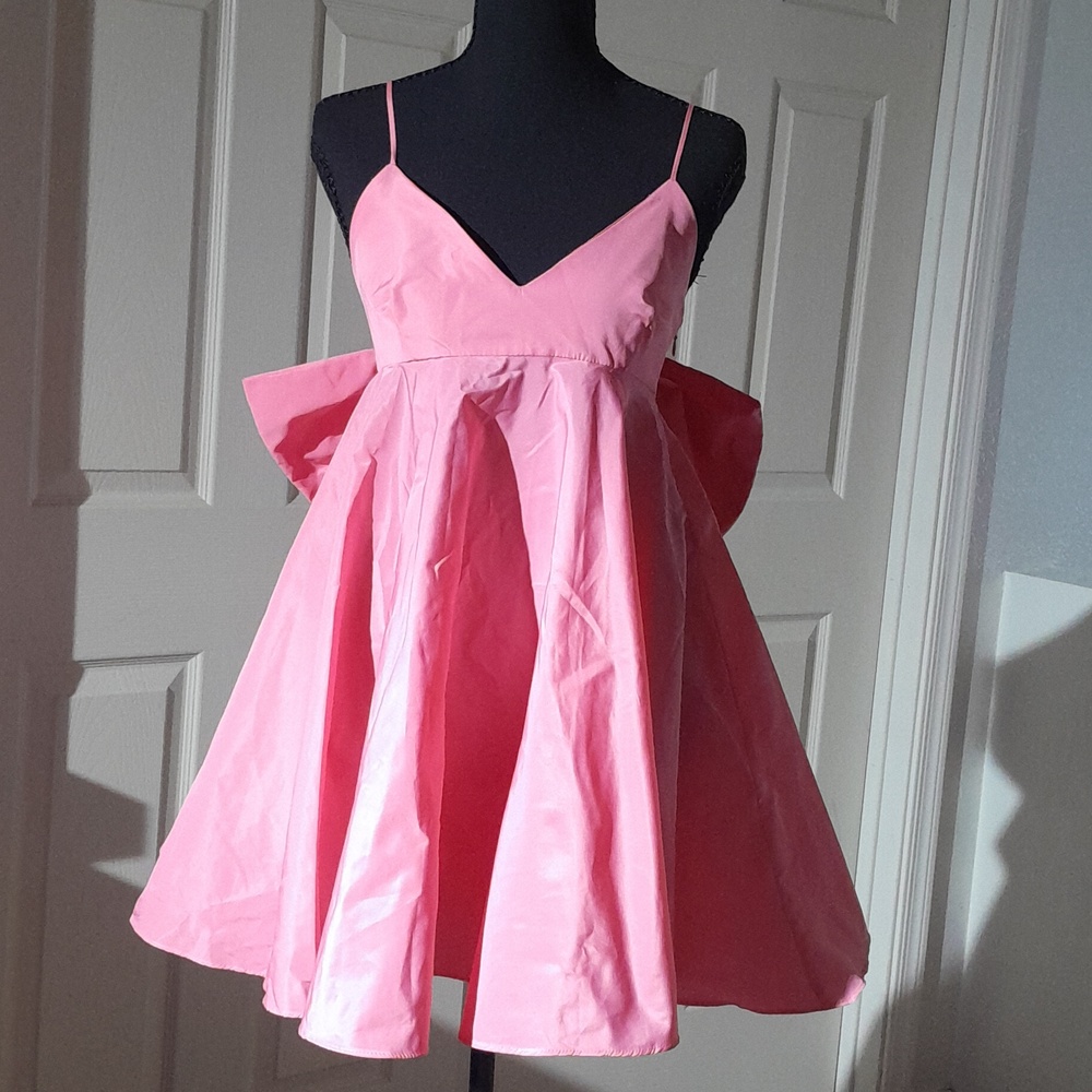 Zara Bright Pink Spaghetti Strap Mini Dress with Back Bow